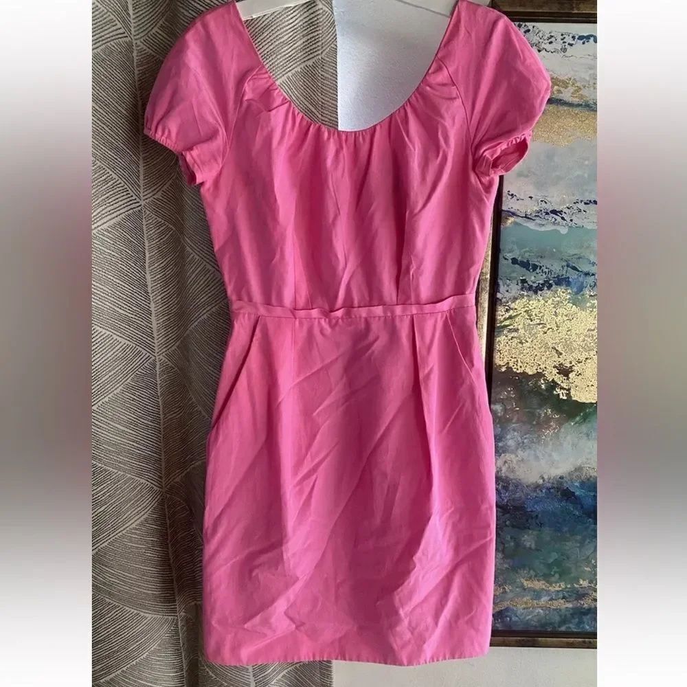 J. Crew Mini Dress women Sz 2 hot Pink Cap Sleeve Pockets